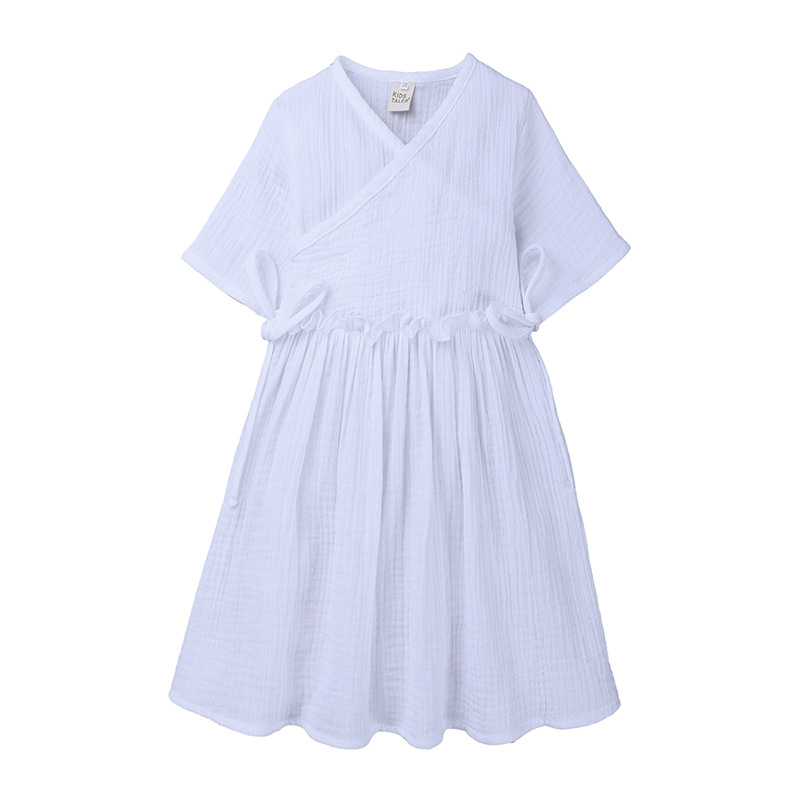 Girls' Sling Cotton And Linen Skirt Retro Stitching Dress