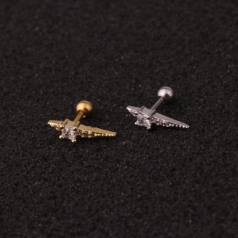 Stainless Steel Stud Earrings With Zircon Piercing