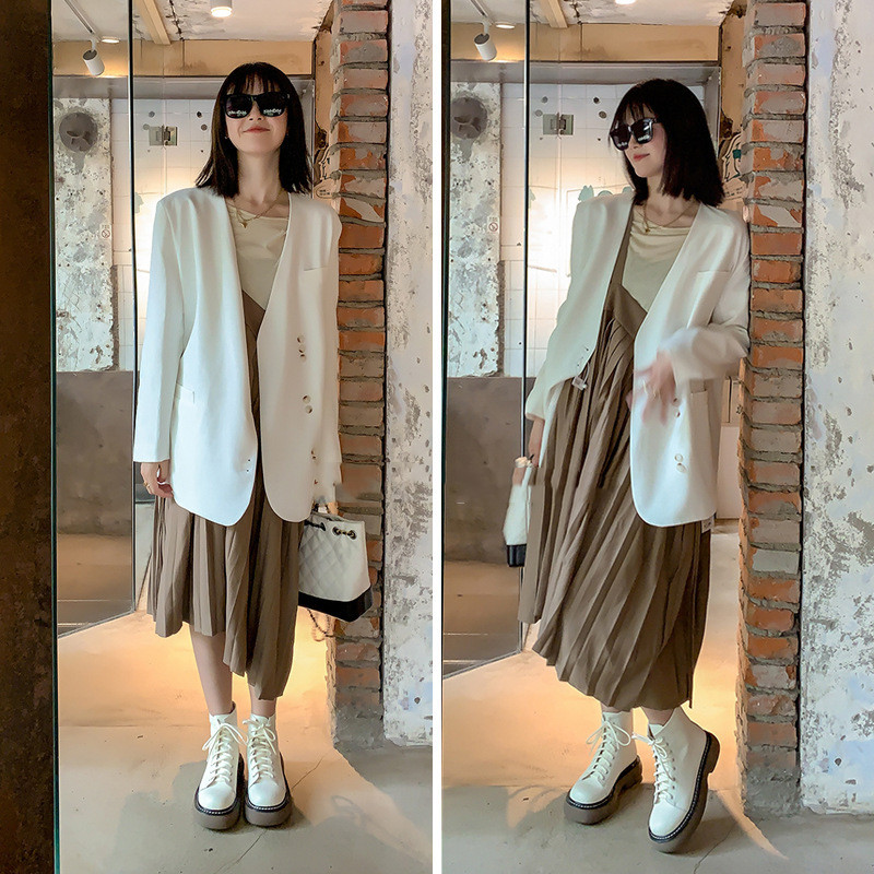 Lace up Ankle Boots Martin Women Lychee Pattern Cowhide Beige - Shop at LoveMi