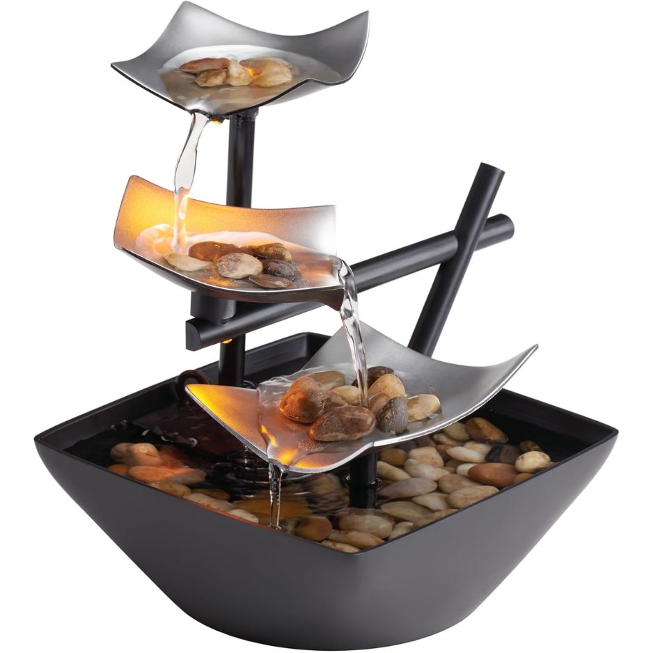 Tabletop Water Fountain, Home Decor Soothing Sound Machine Automatic Pump, Deep Basin Natural River Rocks. Indoor Zen Relaxation For Office
