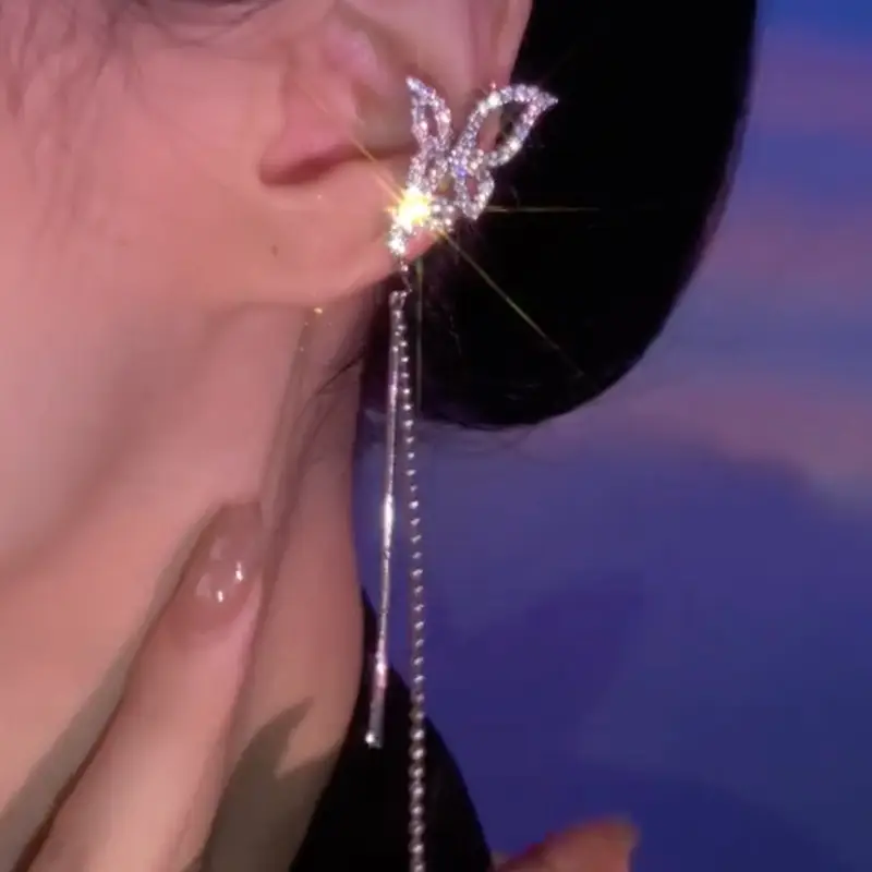 Silver Zircon Butterfly Tassel Ear Bone Clip Female