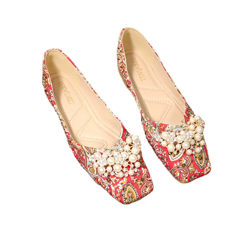 Women's Square Toe Light Lipstick Red Wedding Shoes