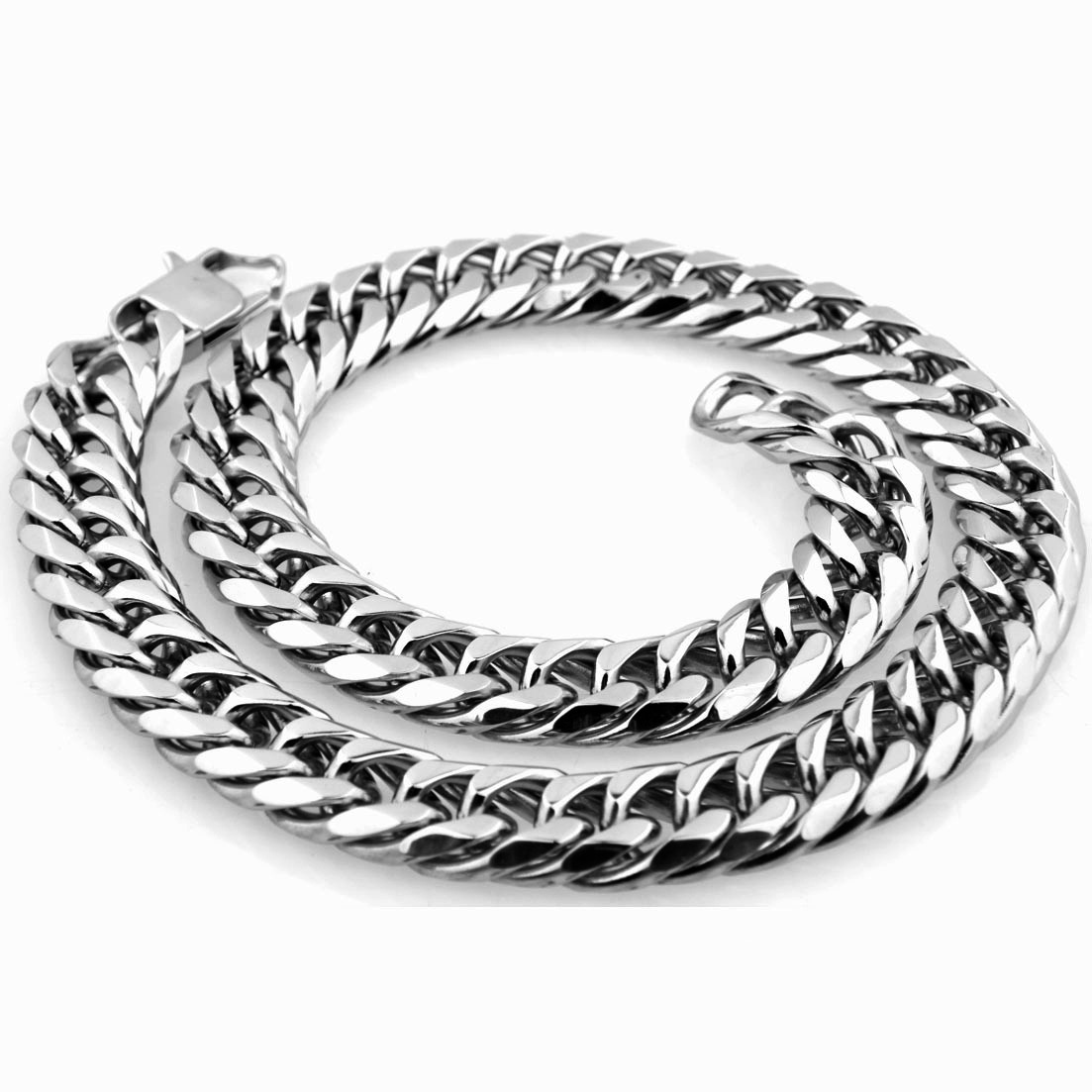 Men's Titanium Steel Stainless Double Button Six Sides Grinding Necklace Thick