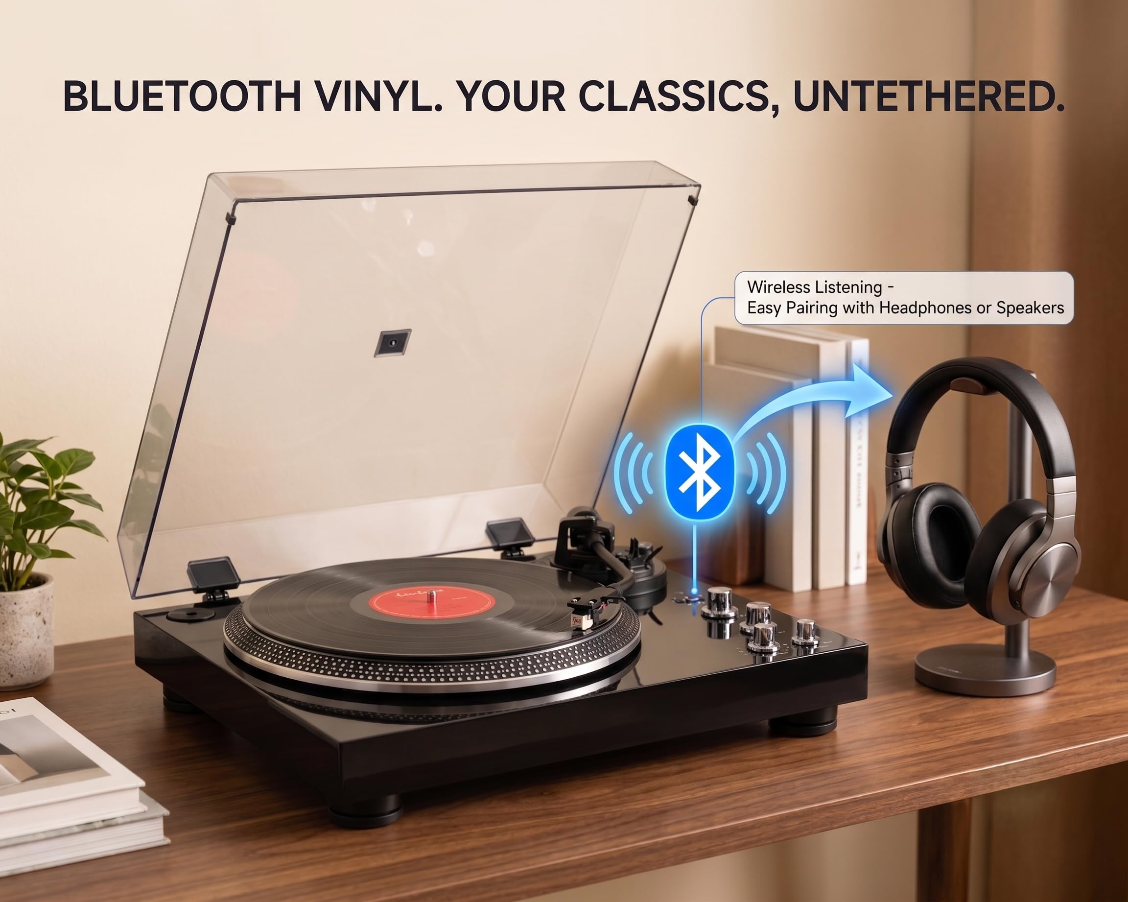 Belt Drive Turntable For Vinyl Record Player,Work With Bluetooth Speakers Or Act Turntables  Vinyl Audio — foto 2