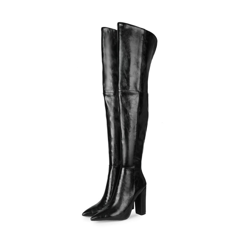 Pointed Side Zipper Thick Heel Over-the-knee Boots Women's Shoes