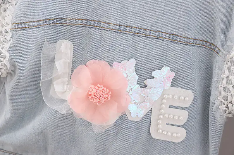 Girls' Denim Jacket With Polo Collar