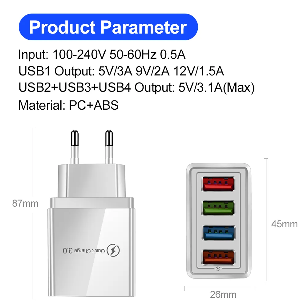 USB Charger Quick Charge 3.0 4 Phone