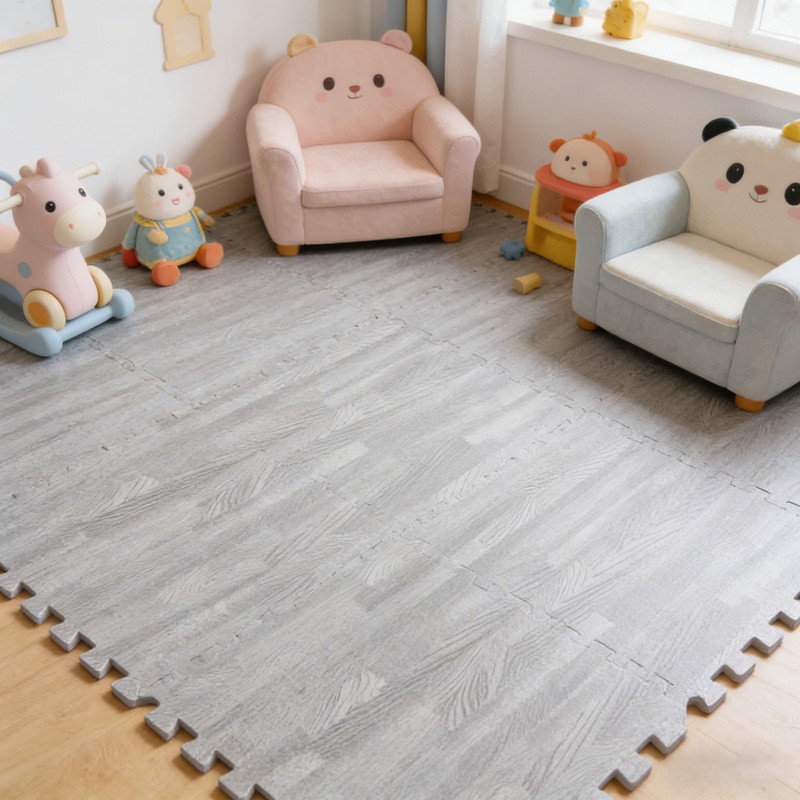 Grey Wooden Grain Foam Tiles Exercise Yoga Gym Fitness Garage Workshop Floor Mat — image 9