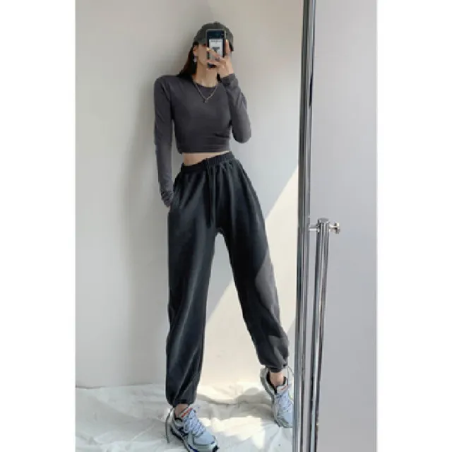 Women's Loose Casual Drawstring Slim High Waist Leggings Dark Grey - Shop at LoveMi