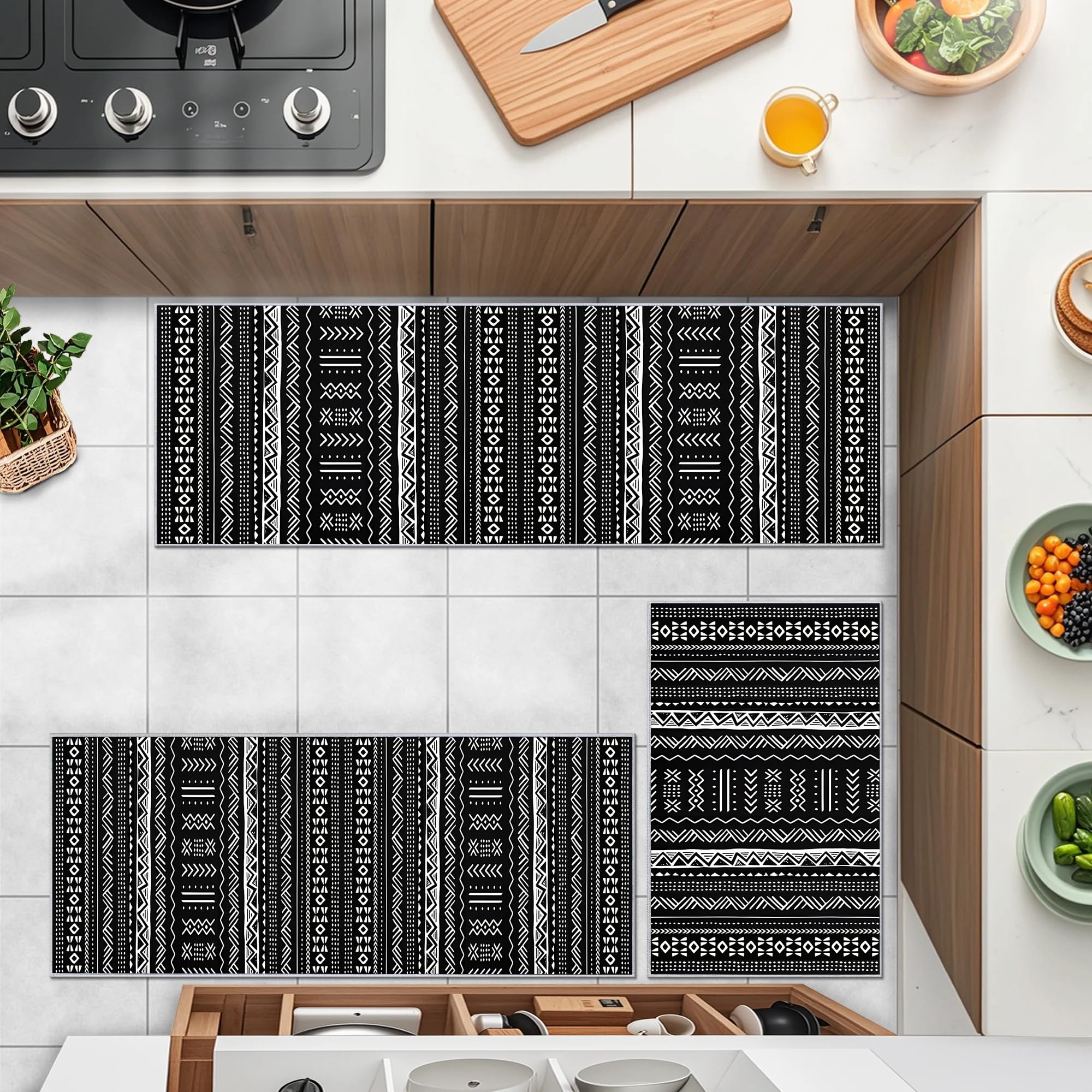 Kitchen Rugs Sets Of 3 Kitchen Mats 3 Piece Set Kitchen Runner Rugs Non Skid Washable Boho Kitchen Rug Set Carpets For Laundry Room 5