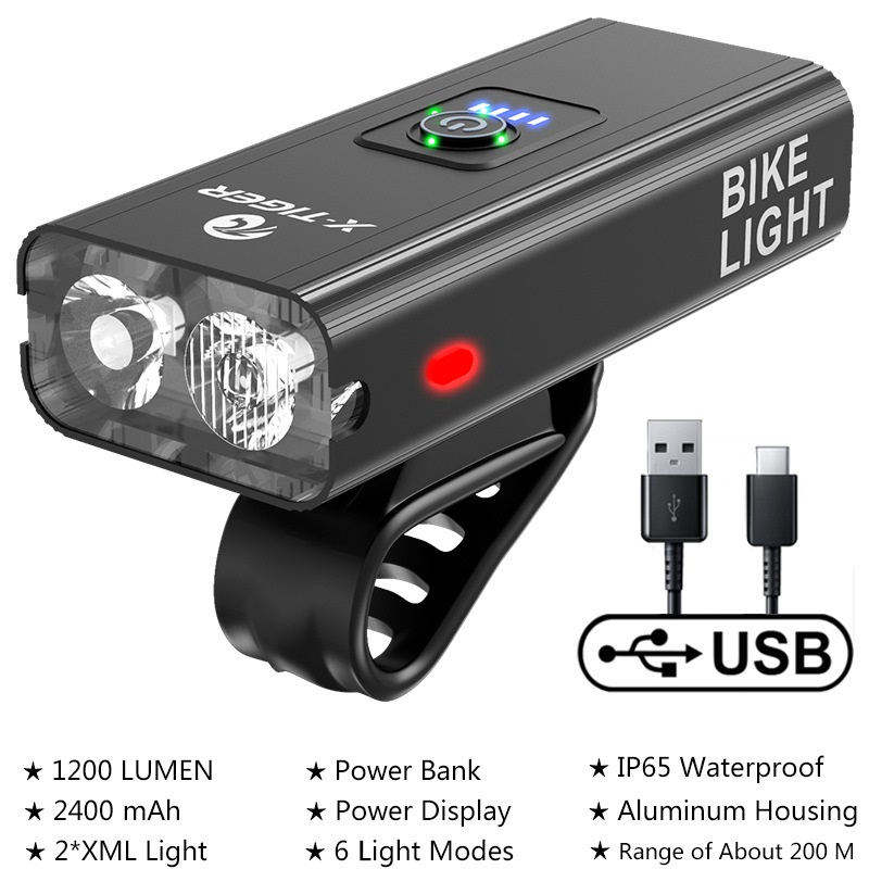 USB rechargeable outdoor waterproof light power display mountain night riding light — foto 12