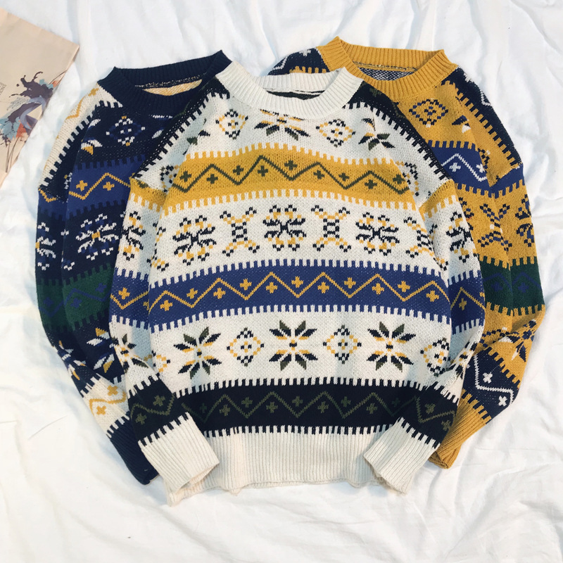 Title 6, Sweter z dzianiny w stylu vintage, w geometrycz...