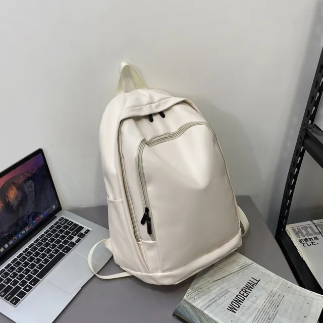 Solid Color Large Capacity Soft Leather Schoolbag White - Shop at LoveMi