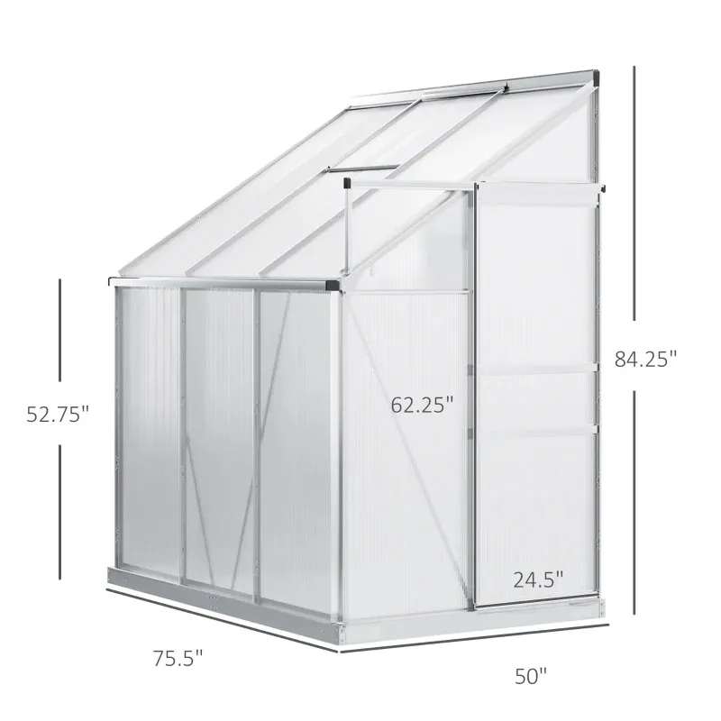 Outsunny 6' X 4' Aluminum Lean-to Greenhouse Polycarbonate Walk-in Garden Greenhouse With Adjustable Roof Vent, Rain Gutter And Sliding Door For Winter, ClearMultiple Packages