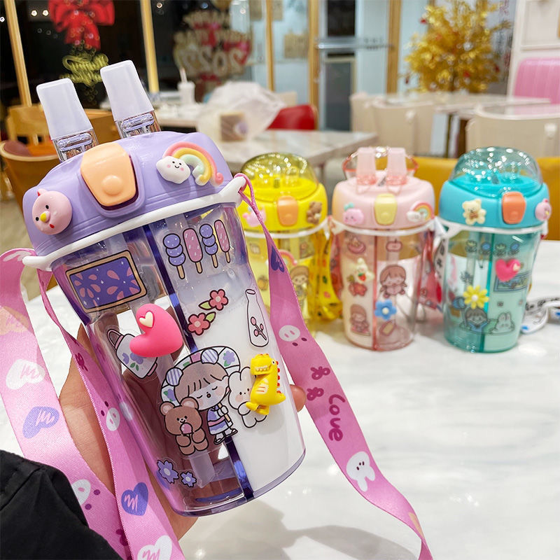 Children's Portable Cute Creative Double-tube Water Cup Two-in-one