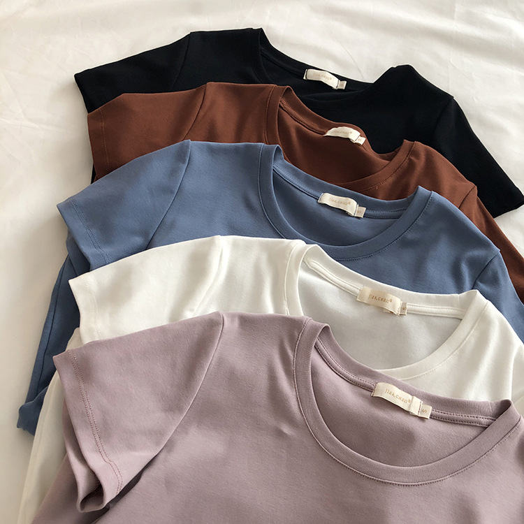 Slim Slim Stretch Cotton Round Neck Short Sleeves