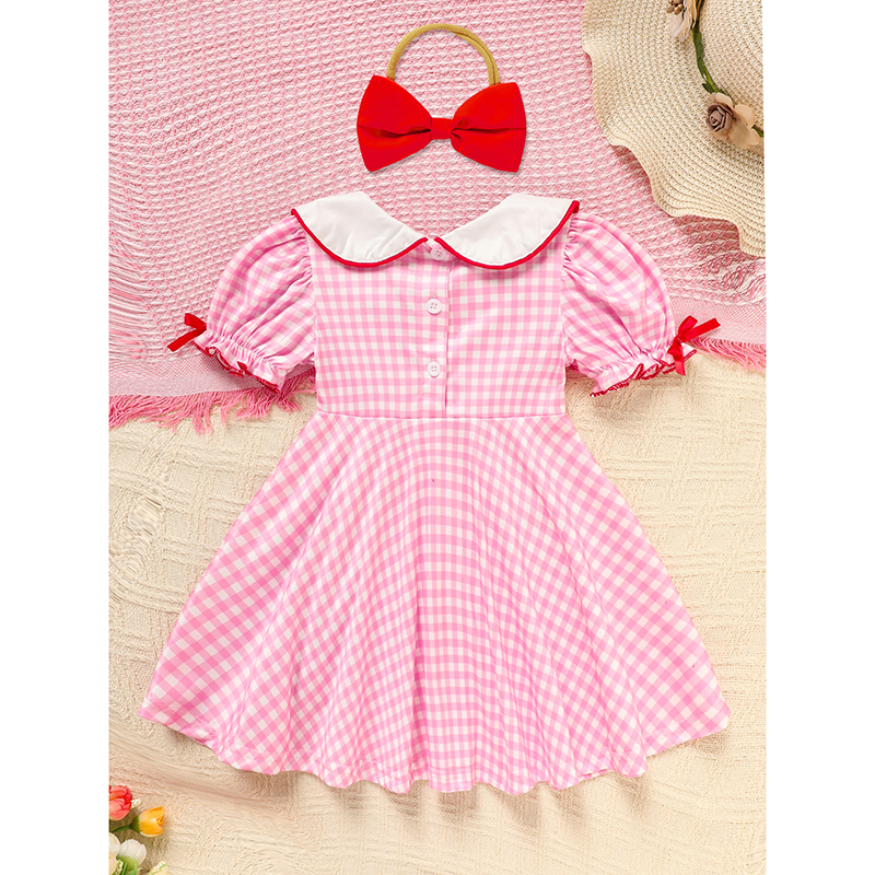 Sweet Baby Toddler Girl's Short Sleeve Letter Heart Print Doll Collar Dress With Matching Headband — view 5