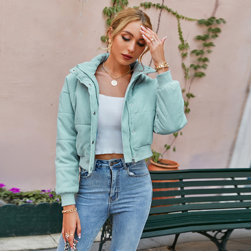 Women's Green-gray Warm Fashion Ladies Short Cotton Jacket