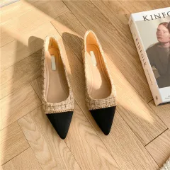 Women's Pointed Toe Flat Shallow Chain Flat Shoes - Apricot - View 1