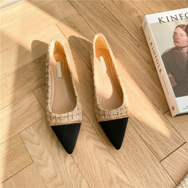 Women's Pointed Toe Flat Shallow Chain Flat Shoes Apricot - Shop at LoveMi