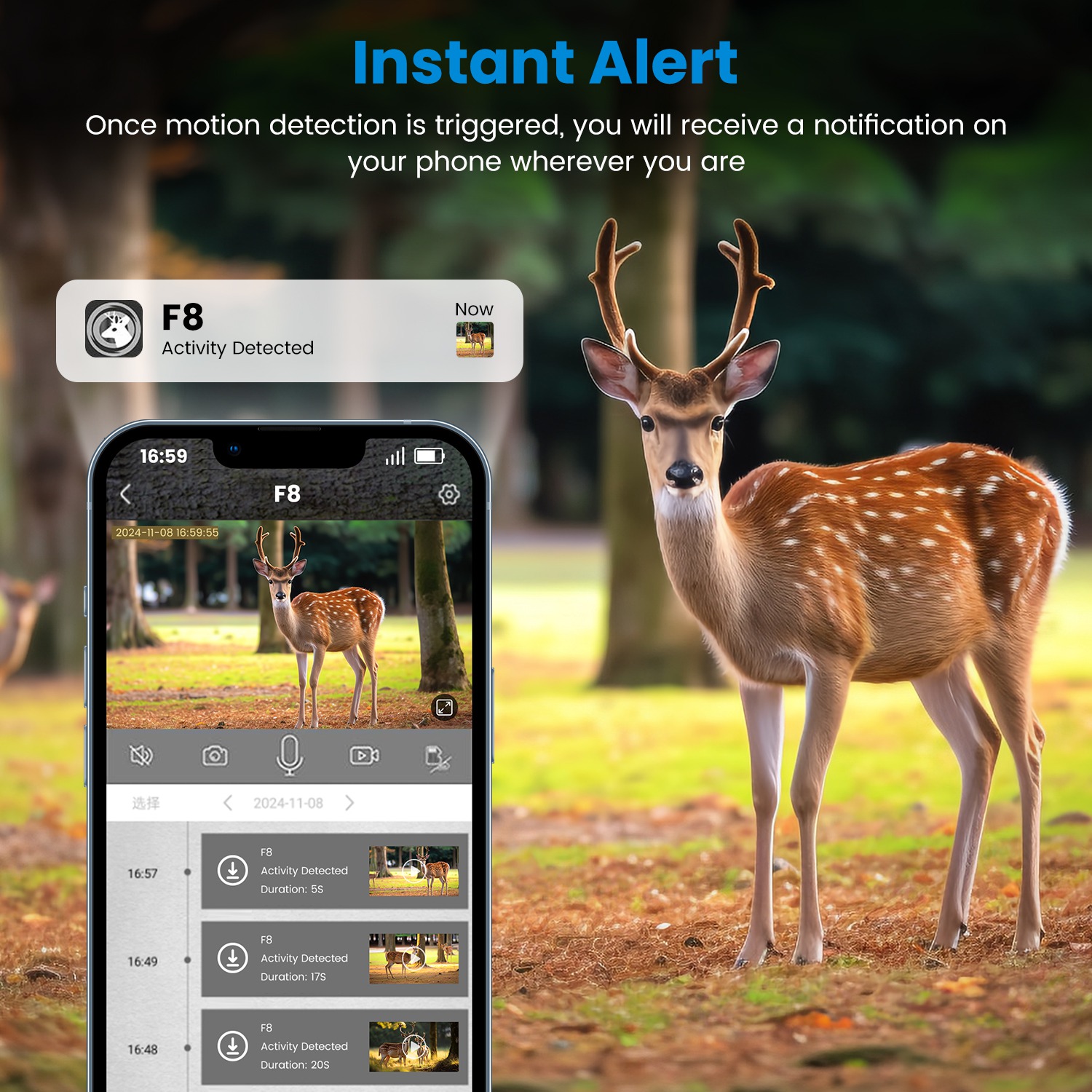 1Pc 4G 4K 30FPS Solar Trail Camera Outdoor Wildlife Camera Motion Activated IP66 Waterproof With 140 Degree Viewing Angle No Glow Night Vision SIM Card APP Control No WiFi Needed