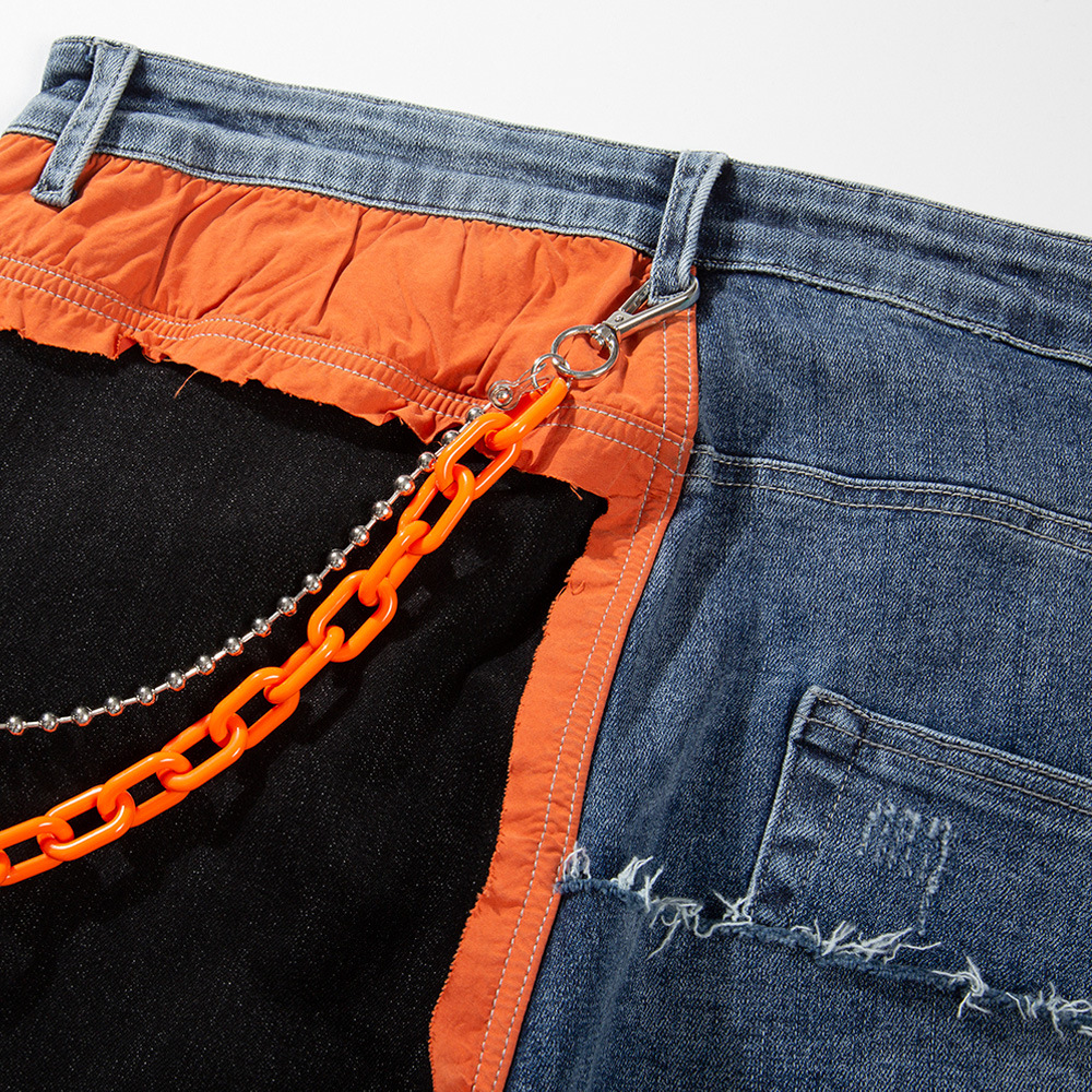 Men's Chain Decoration Patchwork Color Block Jeans