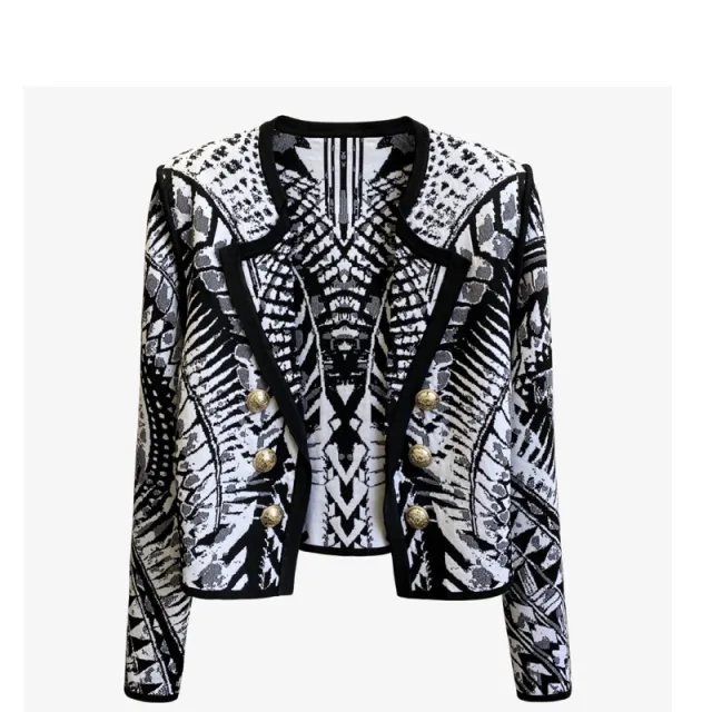 High end Black And White Contrast Knit Cardigan Black - Shop at LoveMi