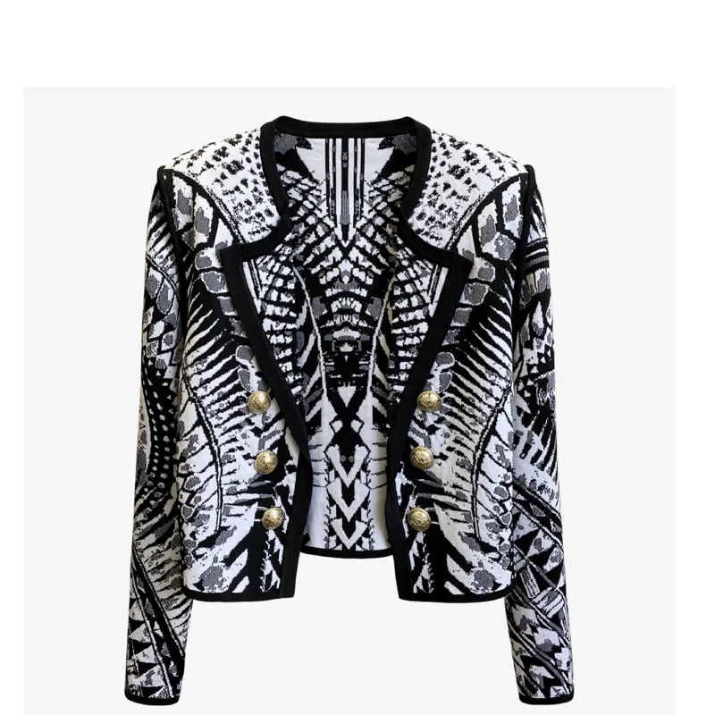 High-end Black And White Contrast Knit Cardigan - Black