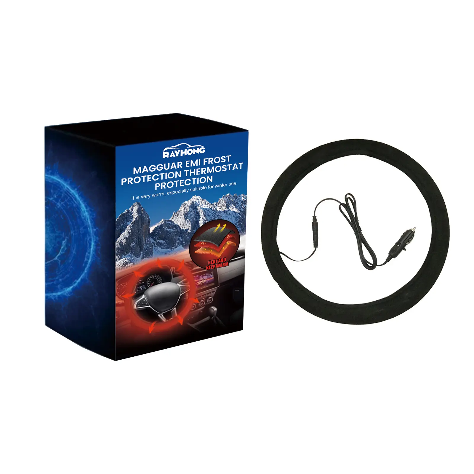 Rayhong Car Heated Steering Wheel Cover, Anti-Slip