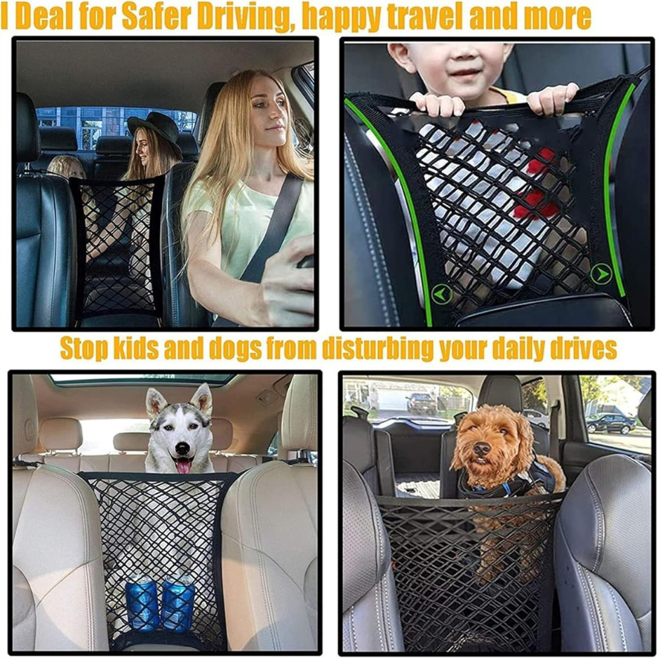 Dog Car Net Barrier Pet Barrier With Car Mesh Organizer For Dog  Child, Safety Divider With Upgraded Storage Pouch, Easy Install 5