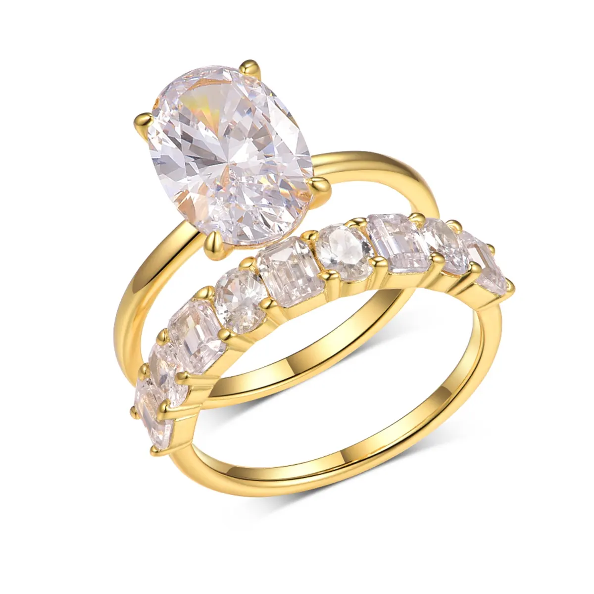 S925 Silver 5g Moissanite Ring Set, 8x12mm