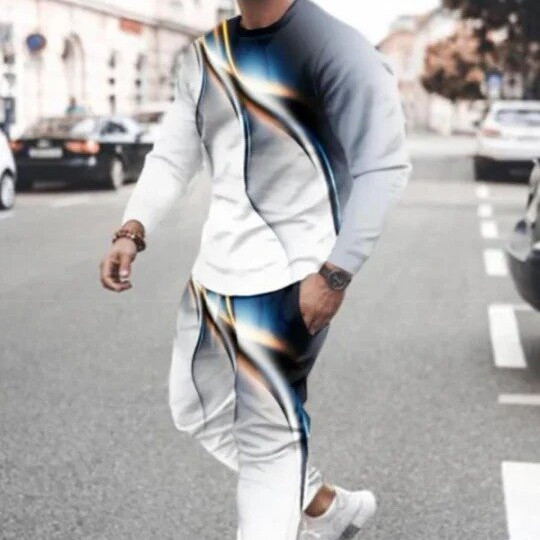 3d Digital Printing Crew Neck Sweater Sports Trousers Suit