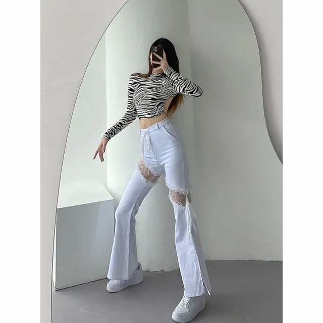 Women's Fashion High Waist Skinny Hollow Jeans White - Shop at LoveMi