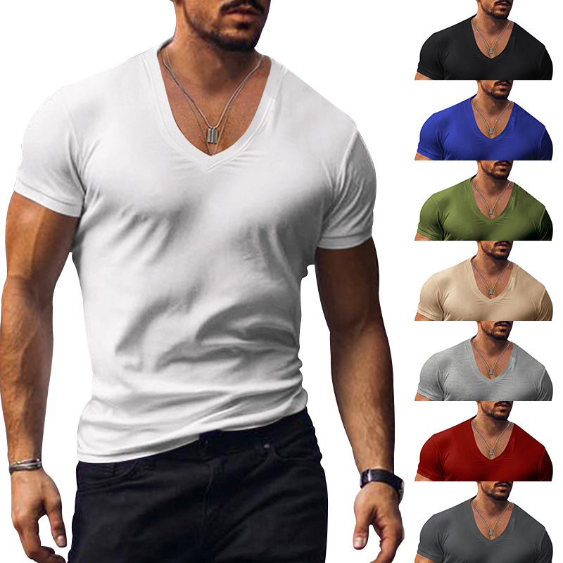 Title 2, Mens V-neck solid color slim-fit thin casual s...