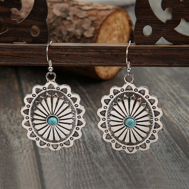 Vintage Poirot Western Turquoise Oval Earrings