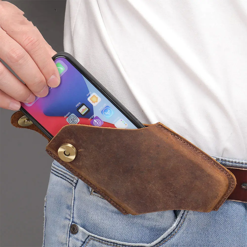 Simple Fixed Head Layer Cowhide Phone Small