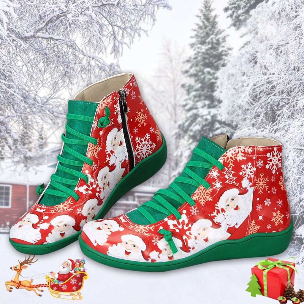 Women's Fashion Casual Christmas Flat Ankle Boots