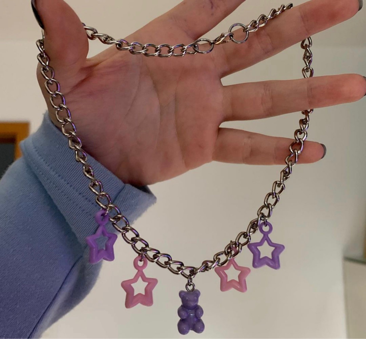 Cute Cartoon Colorful Five-pointed Star Gummy Bear Necklace Teddy Bear Pendant