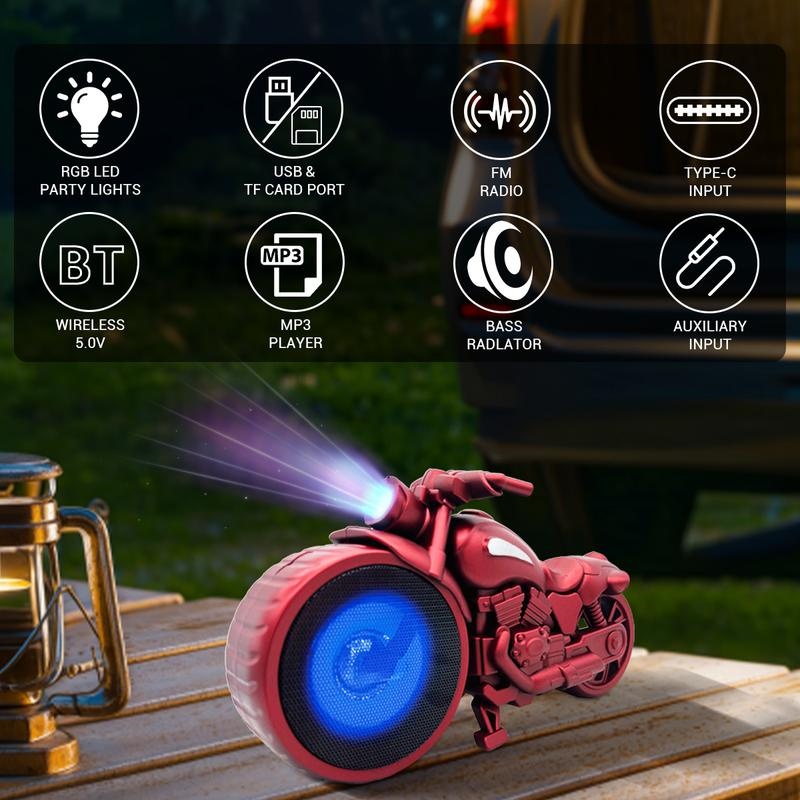 Retro Design Portable Bluetooth Speaker Motorcycle Replica TF Card LED FM Radio 4
