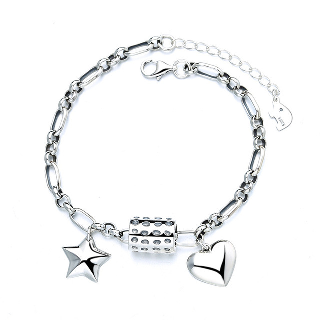 Sterling Silver Personalized Ball Love Star Pendant Bracelet