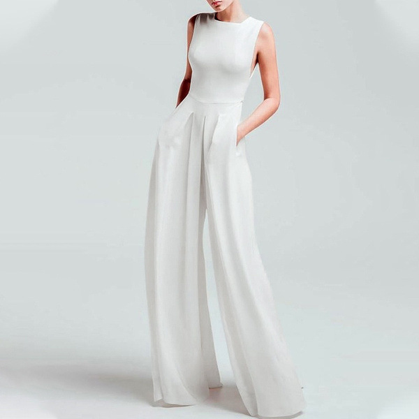 Women's Polyester Sleeveless Wide-leg Jumpsuit