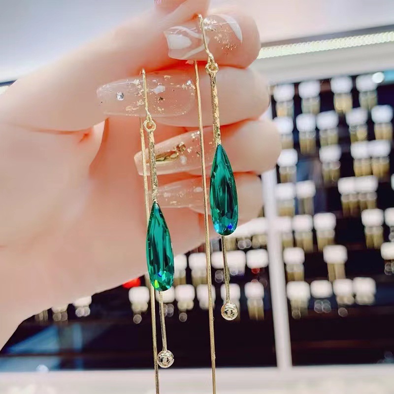 Title 5, Long Green Water Drop Crystal Earline. Add a to...