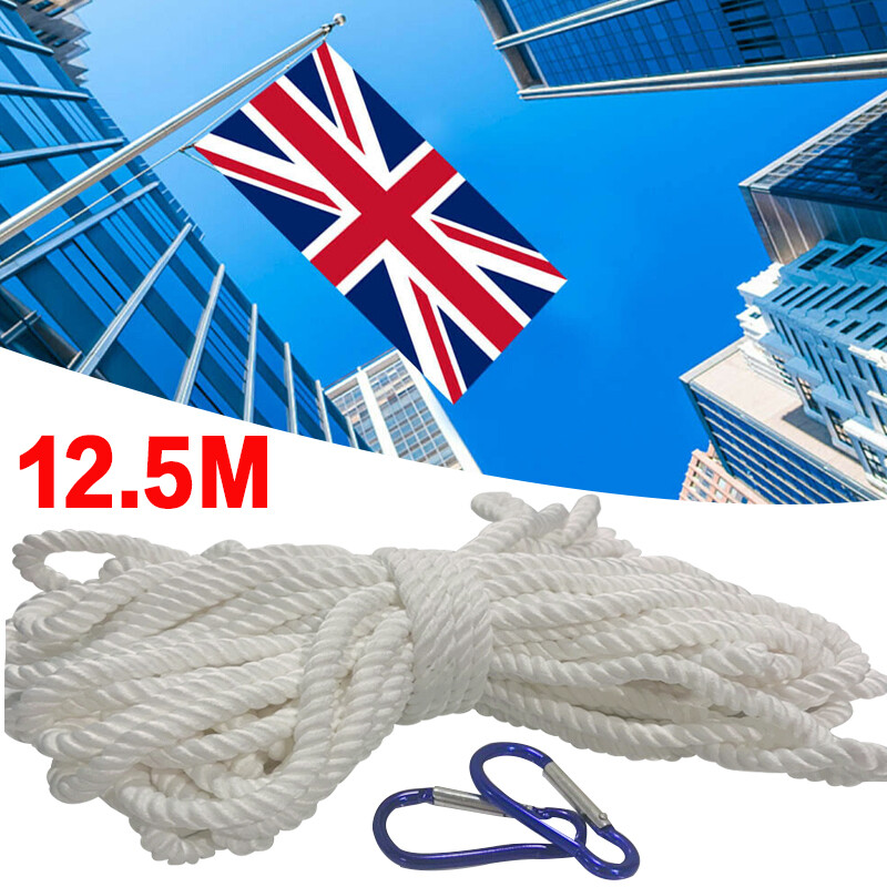 12.5 M Durable Flagpole Halyard Rope Flags Pole Rope Nylon Braided Cord White
