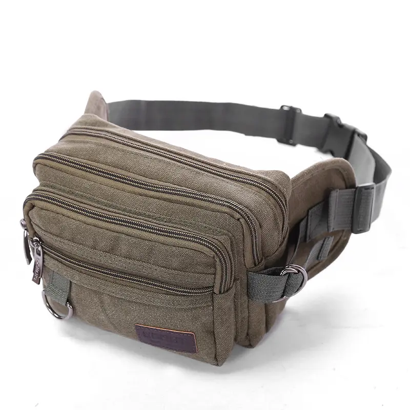 Canvas Fanny Pack With 4-Zipper Pockets Men