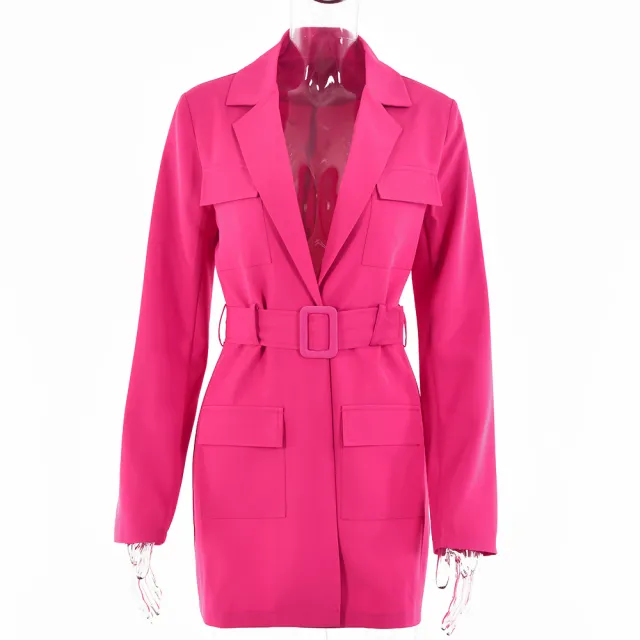 Lapel Long Sleeve Oversized Women's Dress Rose Red - Shop at LoveMi