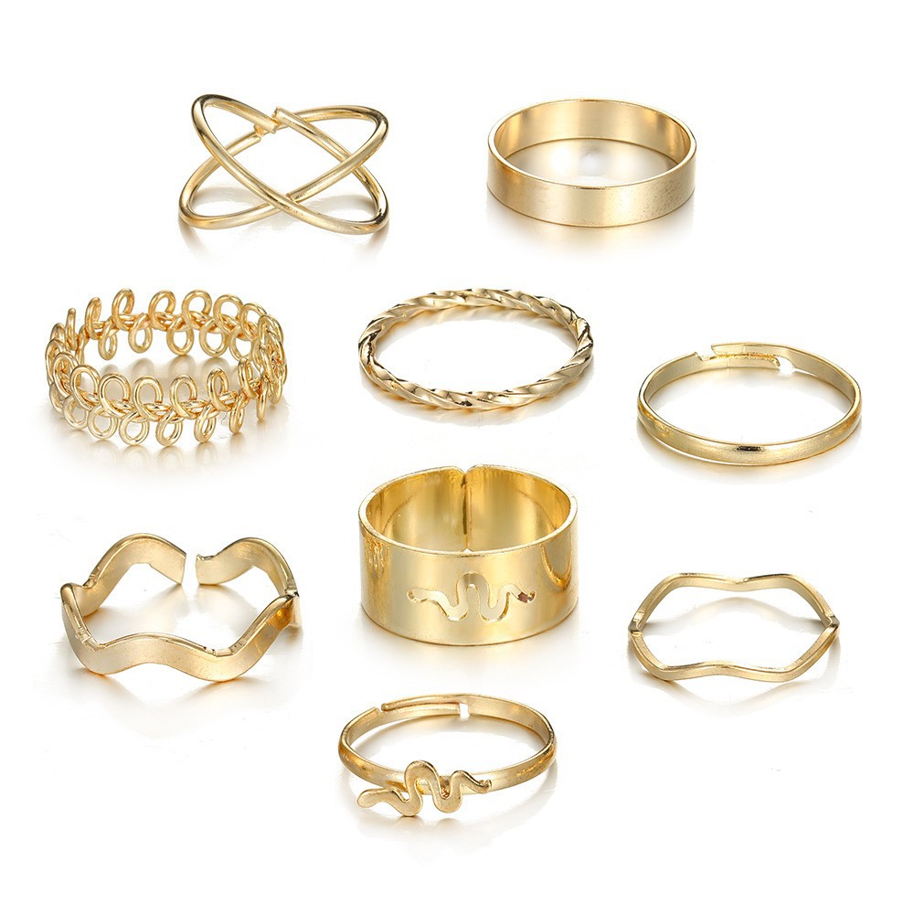 Title 3, Vintage Snake Openwork Ring Set of 9 Pieces Uni...