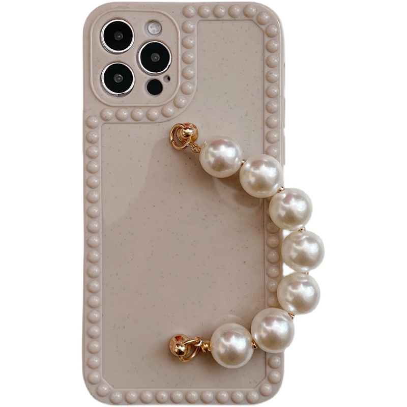 Beige Heart Frame Pearl Chain