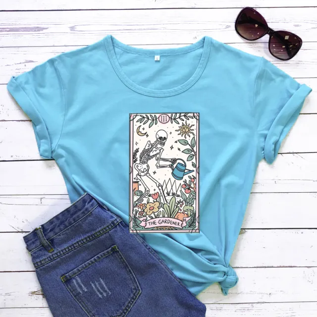 Skull Man Letter Print Short Sleeve T shirt Blue - Shop at LoveMi