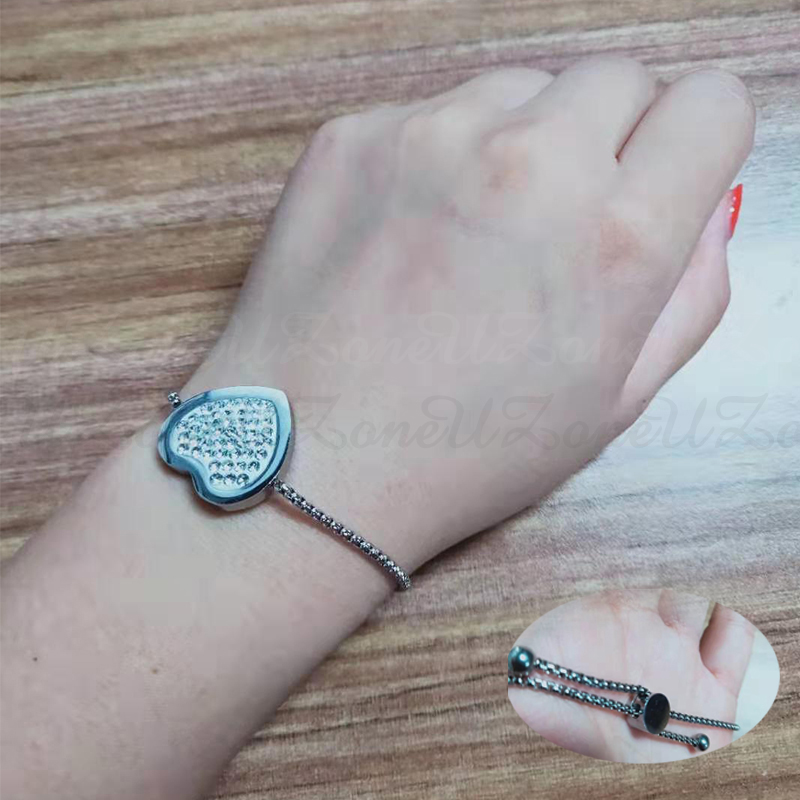 Fashion Clay Diamond Love Heart Bracelet Ladies Titanium Steel Peach Heart Square Pearl Adjustable Bracelet