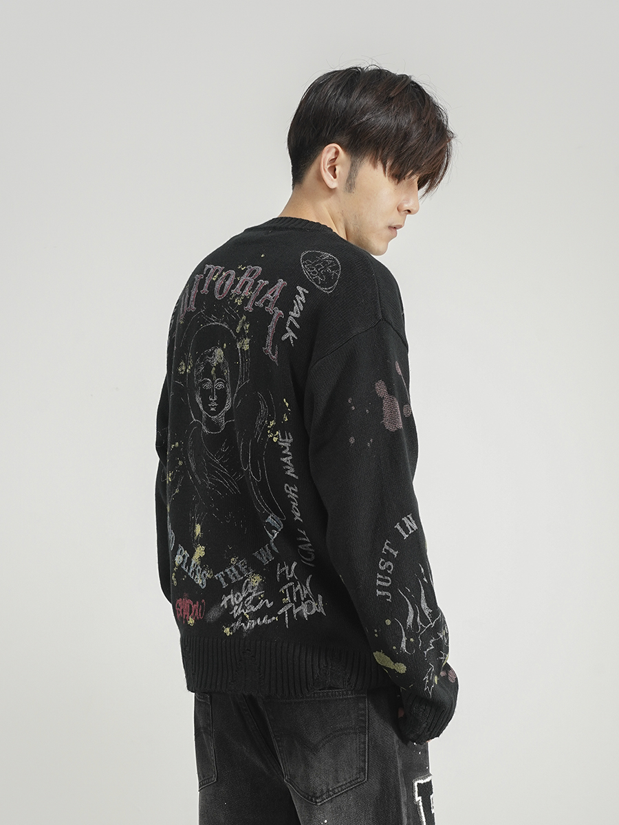 Printed Loose Pullover Men's And Women's National Trend Knit Sweater